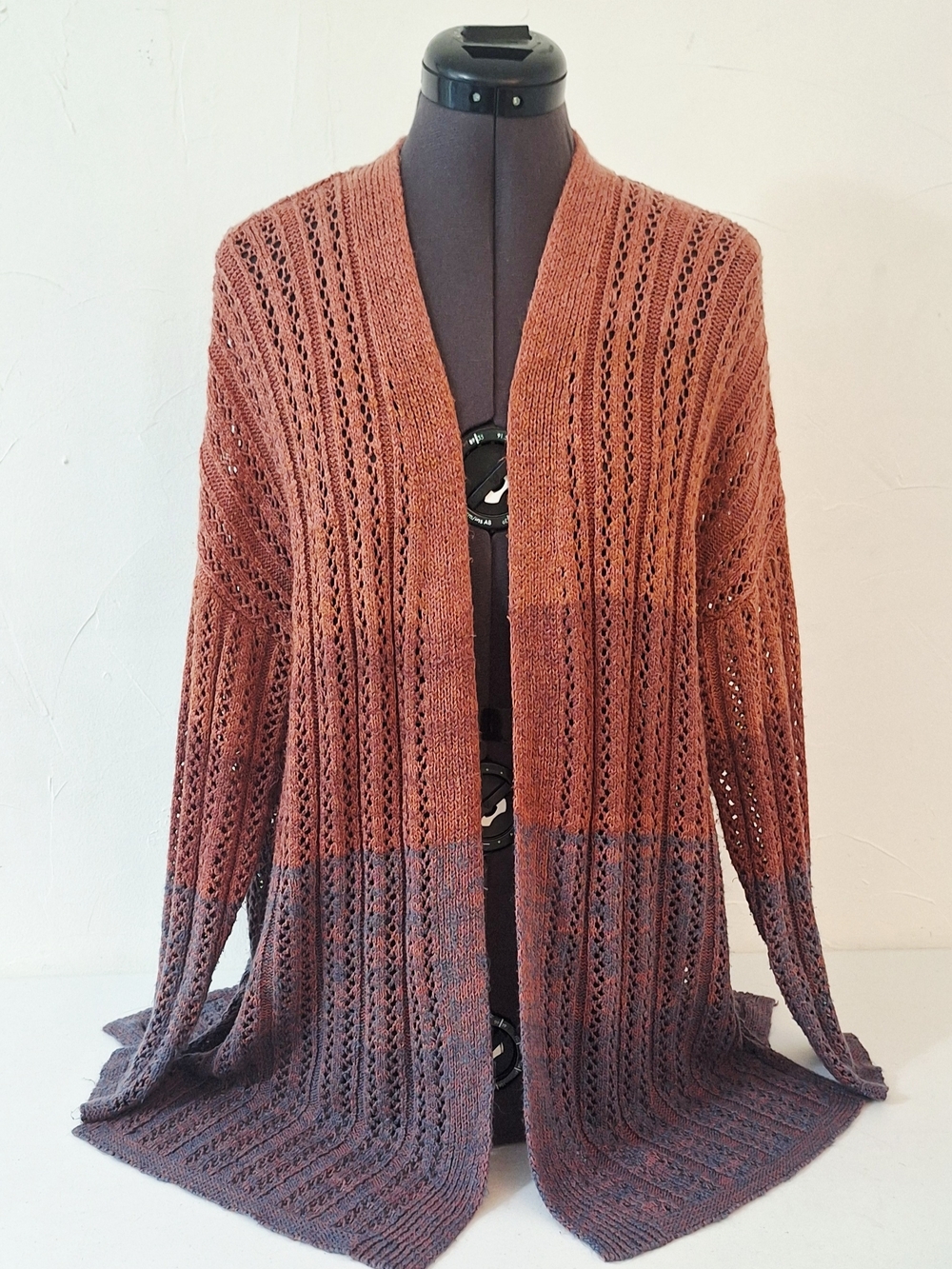 Open-Front Ombre Knit Cardigan in Rust and Slate